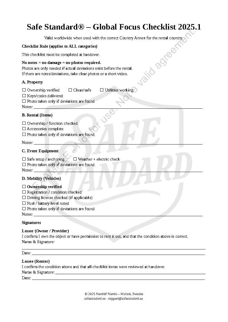 Rental checklist for condition and handover documentation