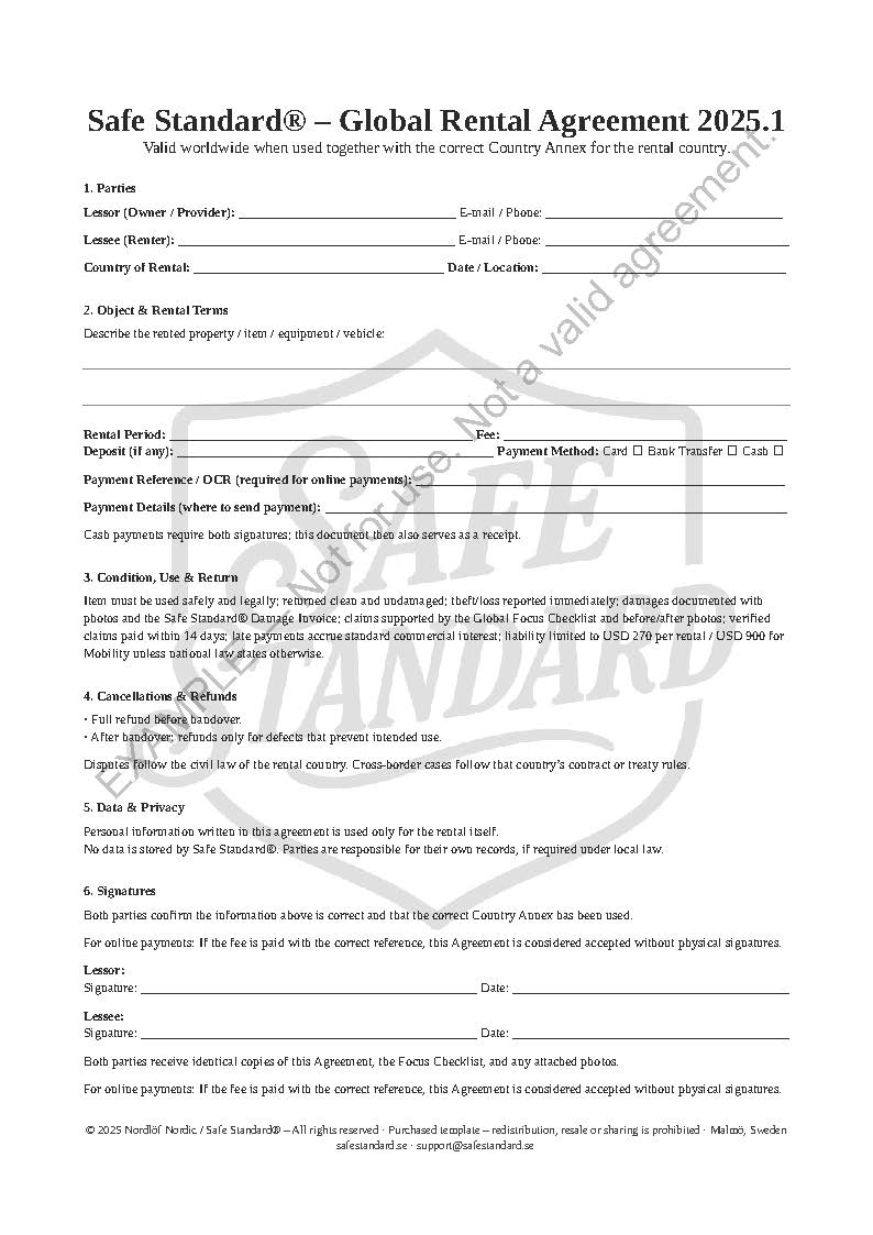 Rental agreement one-page template for professional rental documentation